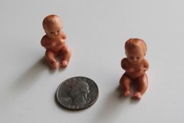 catalog photo of tiny miniature baby dolls, vintage Japan miniatures dollhouse size babies 