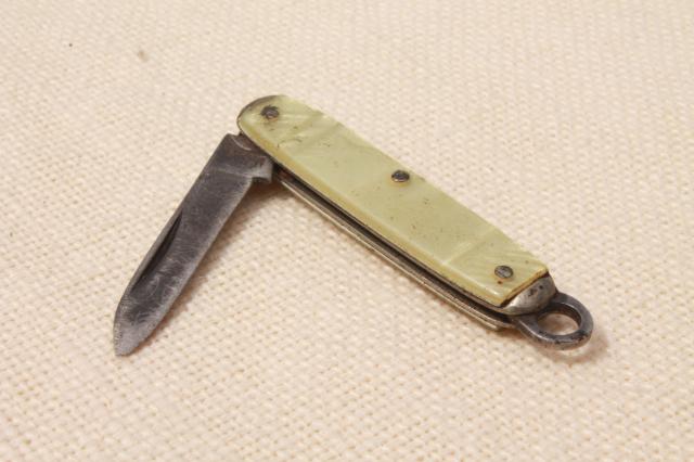 photo of tiny miniature pocket knife, vintage folding penknife mother of pearl shell #4