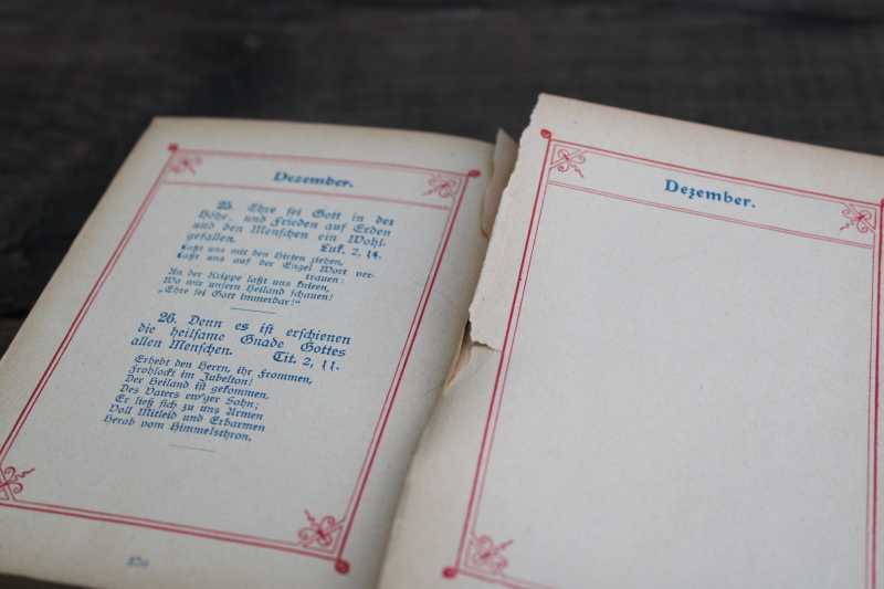 photo of tiny old antique book German language Christian Book of Days beautiful litho prints, blue cover  #3