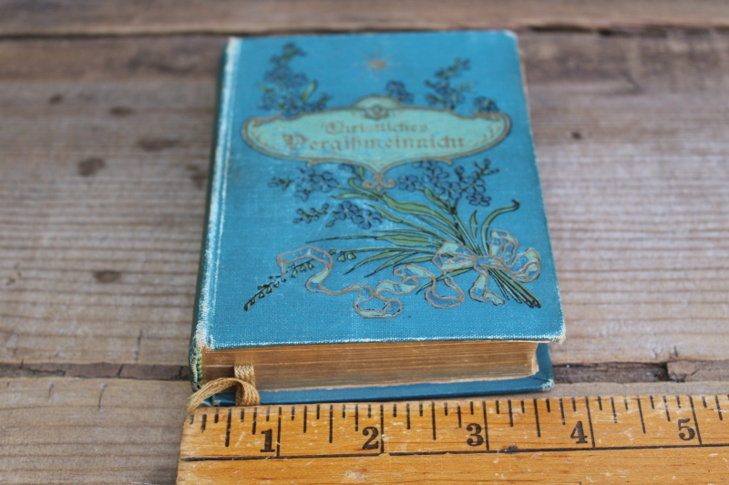 photo of tiny old antique book German language Christian Book of Days beautiful litho prints, blue cover  #5