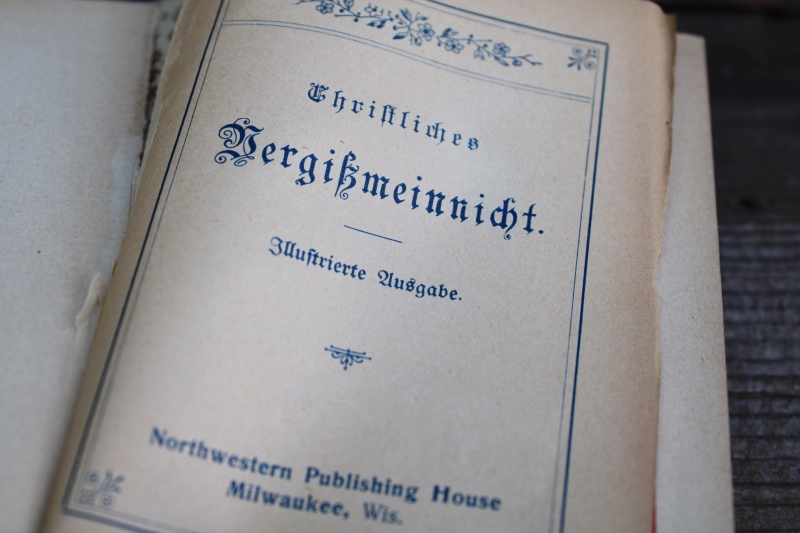 photo of tiny old antique book German language Christian Book of Days beautiful litho prints, blue cover  #7