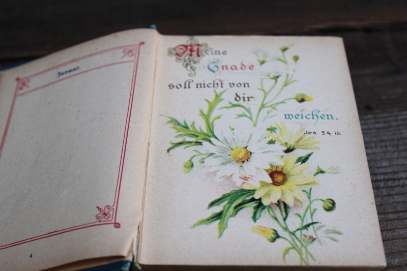 photo of tiny old antique book German language Christian Book of Days beautiful litho prints, blue cover  #9