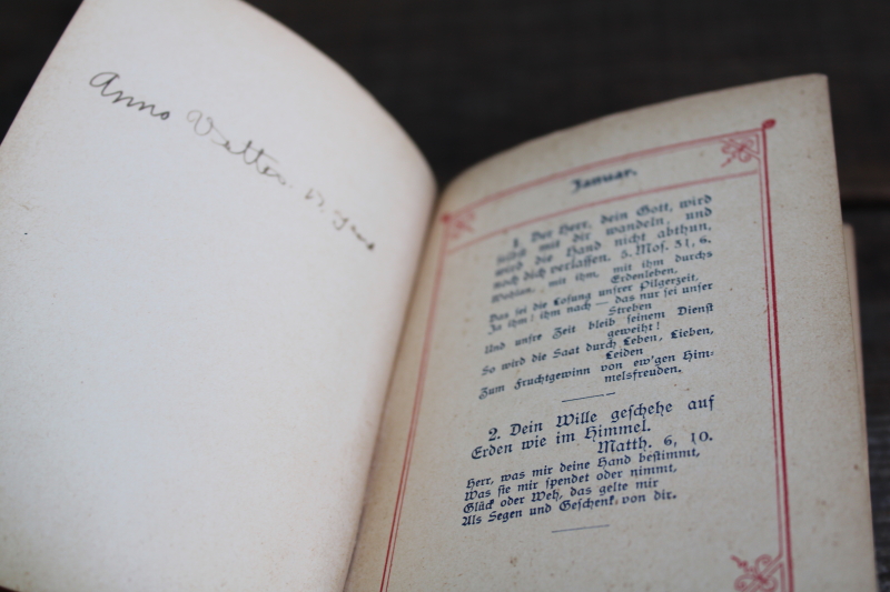 photo of tiny old antique book German language Christian Book of Days beautiful litho prints, blue cover  #10