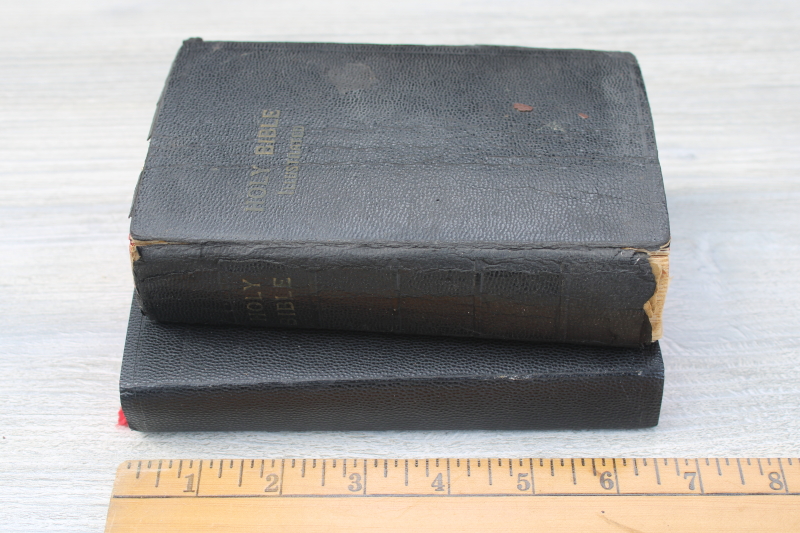 photo of tiny old black leather bibles, lot of two vintage books w/ ephemera  #1
