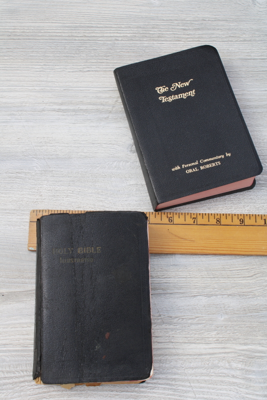 photo of tiny old black leather bibles, lot of two vintage books w/ ephemera #2