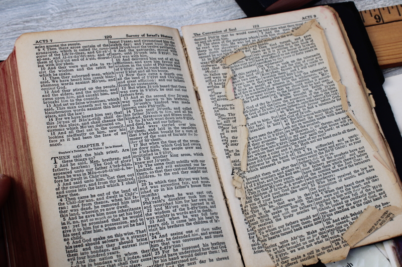 photo of tiny old black leather bibles, lot of two vintage books w/ ephemera #6