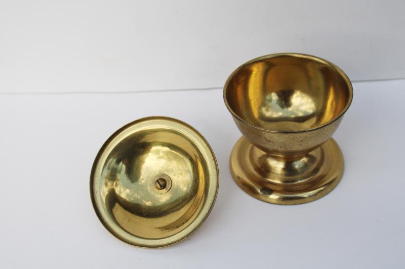 photo of tiny old brass bowl w/ lid, vintage snuff box or sand pot for writing desk? #2