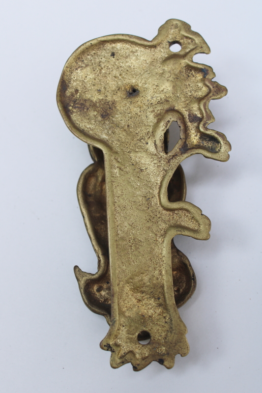 photo of tiny old brass owl door knocker, vintage hardware or desk paper holder paperweight #4
