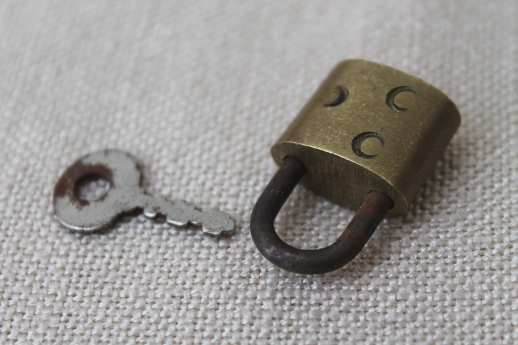 photo of tiny old brass padlock with working key, for diary journal lock or jewelry box? #4
