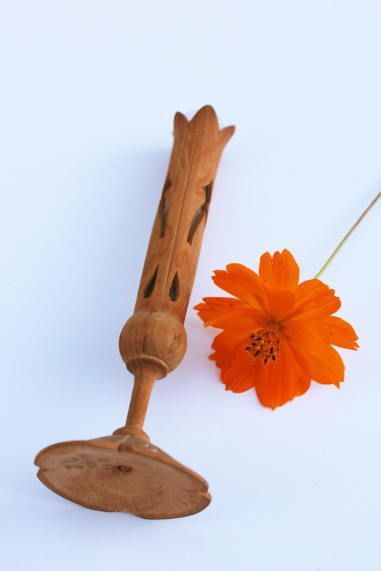 photo of tiny old carved wood bud vase w/ glass vial to hold wildflowers or a single bloom #2