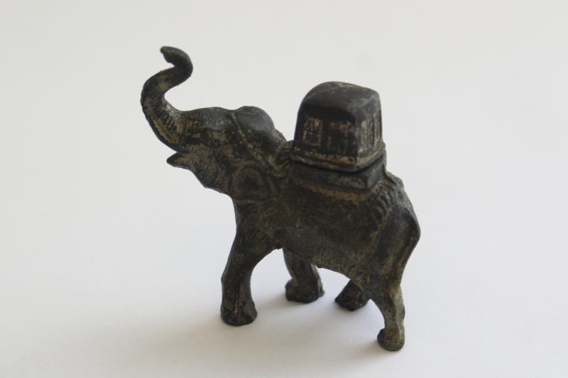 photo of tiny old cast metal elephant, incense burner? mini animal figurine vintage Japan #1