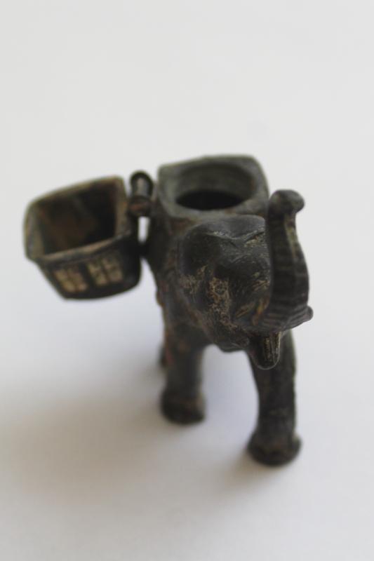 photo of tiny old cast metal elephant, incense burner? mini animal figurine vintage Japan #2