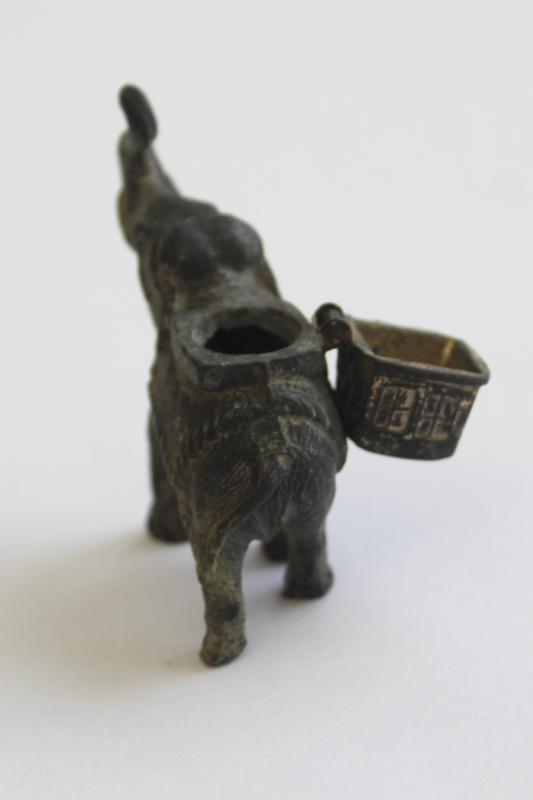 photo of tiny old cast metal elephant, incense burner? mini animal figurine vintage Japan #4