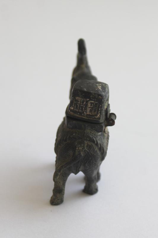 photo of tiny old cast metal elephant, incense burner? mini animal figurine vintage Japan #5