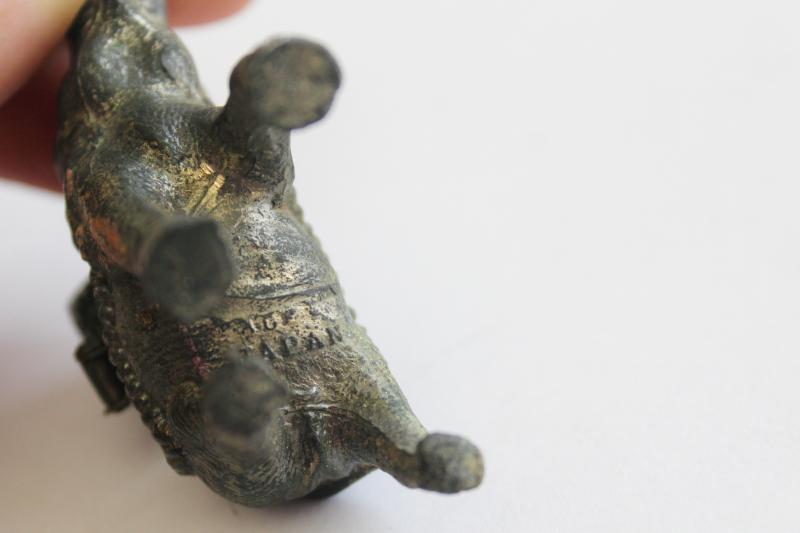 photo of tiny old cast metal elephant, incense burner? mini animal figurine vintage Japan #6