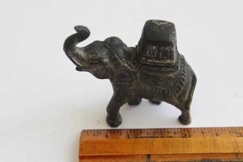 photo of tiny old cast metal elephant, incense burner? mini animal figurine vintage Japan #7