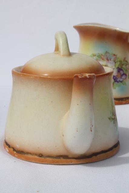 photo of tiny old cottage style tea pot set, vintage Czechoslovakia china teapot, cream & sugar #7