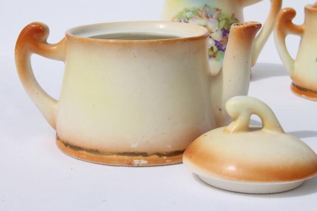 photo of tiny old cottage style tea pot set, vintage Czechoslovakia china teapot, cream & sugar #8