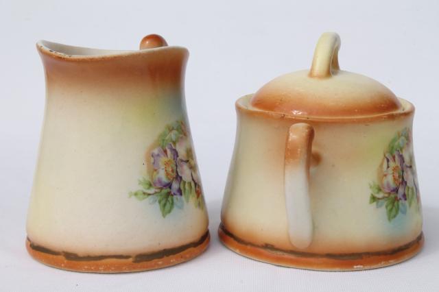 photo of tiny old cottage style tea pot set, vintage Czechoslovakia china teapot, cream & sugar #11