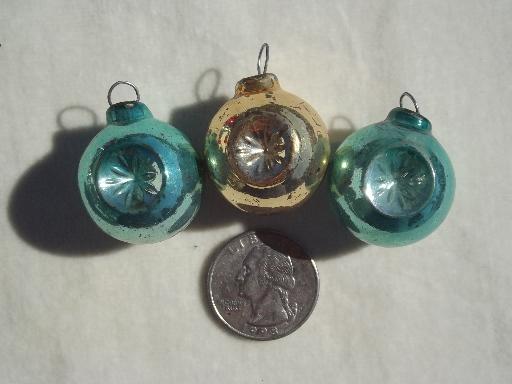 photo of tiny old mercury glass Christmas balls, antique feather tree ornaments #4