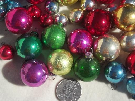 photo of tiny old mercury glass Christmas balls, antique feather tree ornaments #6