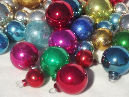 photo of tiny old mercury glass Christmas balls, antique feather tree ornaments #8