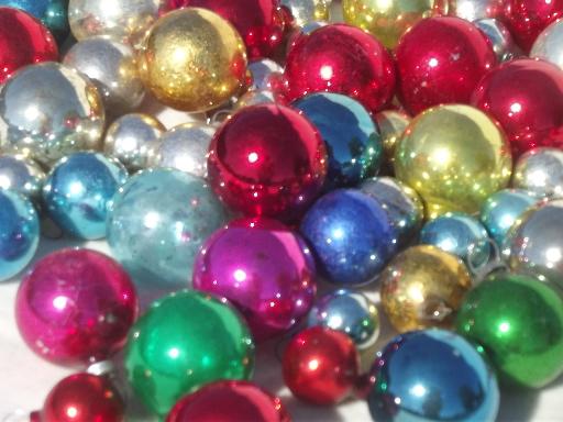 photo of tiny old mercury glass Christmas balls, antique feather tree ornaments #9