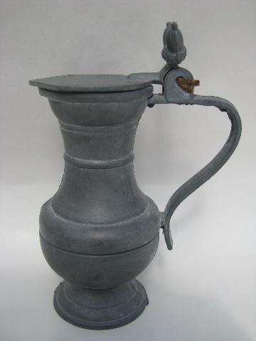 photo of tiny old pewter pitcher or measure, acorn decoration #1