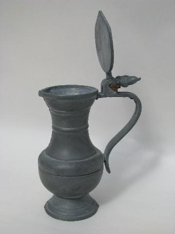 photo of tiny old pewter pitcher or measure, acorn decoration #4