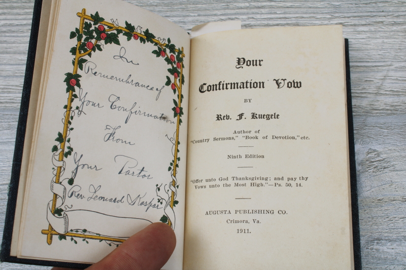 photo of tiny old religious books stack blue & green covers Your Confirmation Vow, Be True, Hymnal  #2