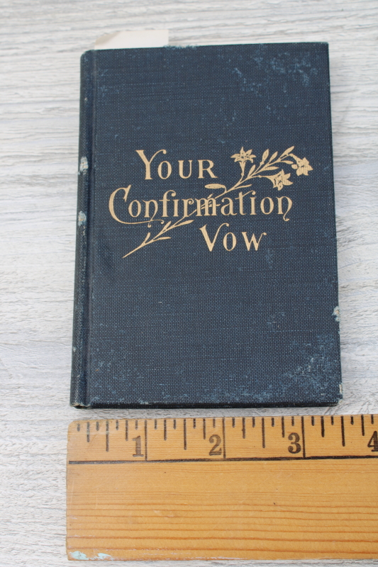 photo of tiny old religious books stack blue & green covers Your Confirmation Vow, Be True, Hymnal  #10