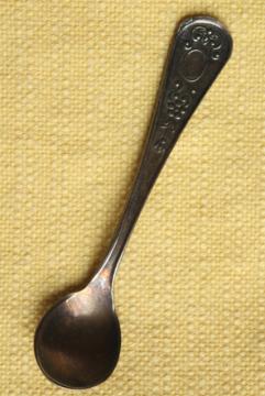 catalog photo of tiny old silver spoon, sterling silver? unusual hallmarks, perhaps middle-eastern