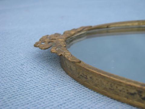 photo of tiny ornate gold framed glass mirrored vanity perfume bottle tray #3
