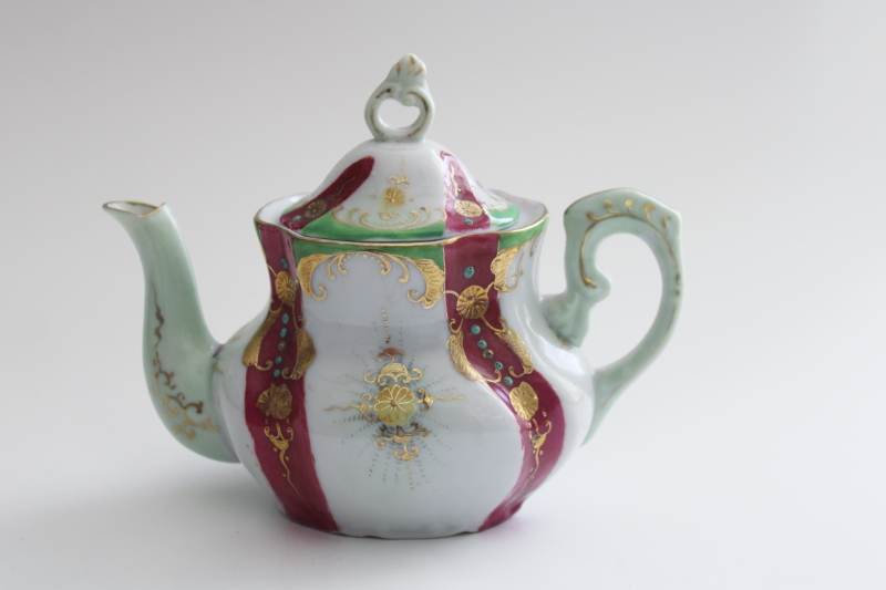 photo of tiny ornate vintage china teapot for one, hand painted French rococo style #1