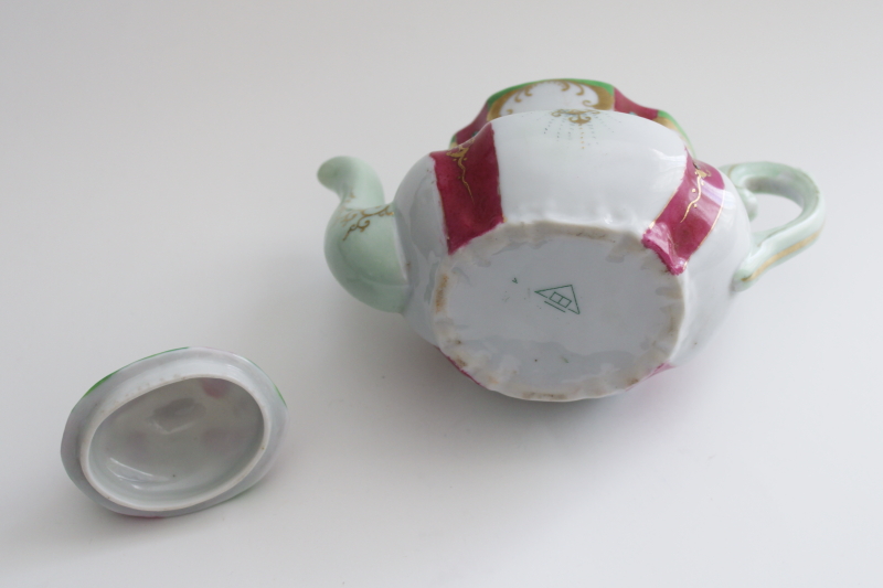 photo of tiny ornate vintage china teapot for one, hand painted French rococo style #3