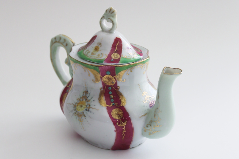 photo of tiny ornate vintage china teapot for one, hand painted French rococo style #4