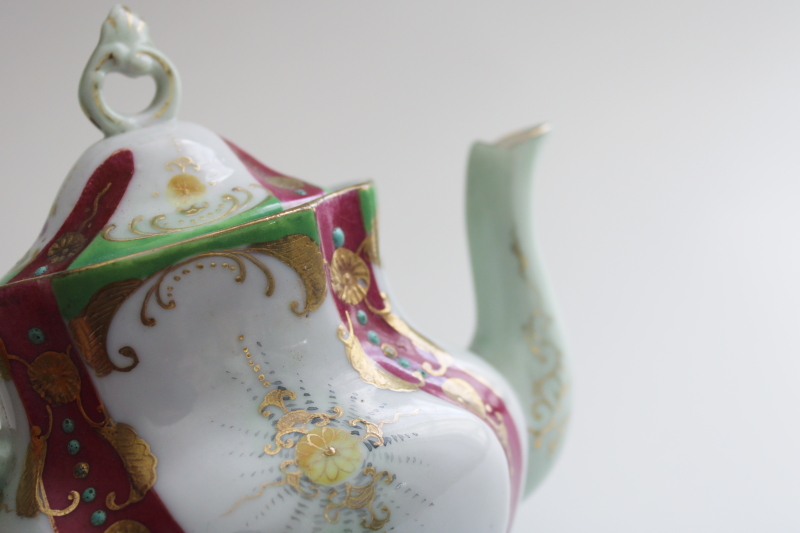 photo of tiny ornate vintage china teapot for one, hand painted French rococo style #5