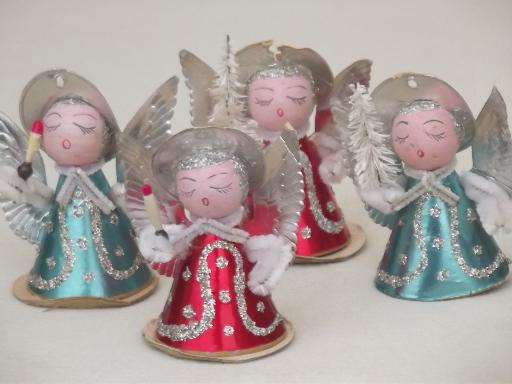 photo of tiny paper angels, vintage made in Japan Christmas ornament decorations #1