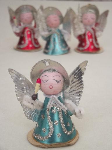 photo of tiny paper angels, vintage made in Japan Christmas ornament decorations #3