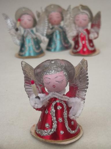 photo of tiny paper angels, vintage made in Japan Christmas ornament decorations #4