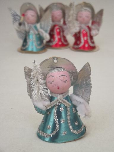 photo of tiny paper angels, vintage made in Japan Christmas ornament decorations #5