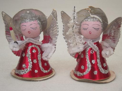 photo of tiny paper angels, vintage made in Japan Christmas ornament decorations #7