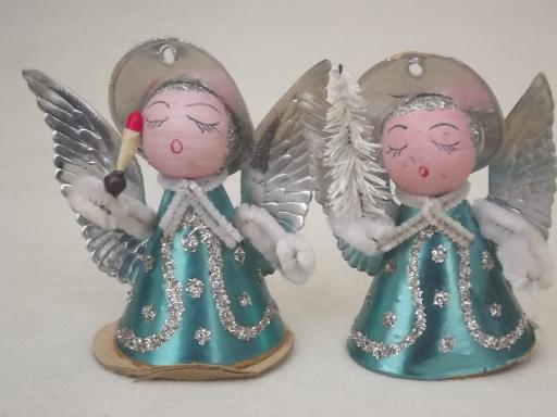 photo of tiny paper angels, vintage made in Japan Christmas ornament decorations #9