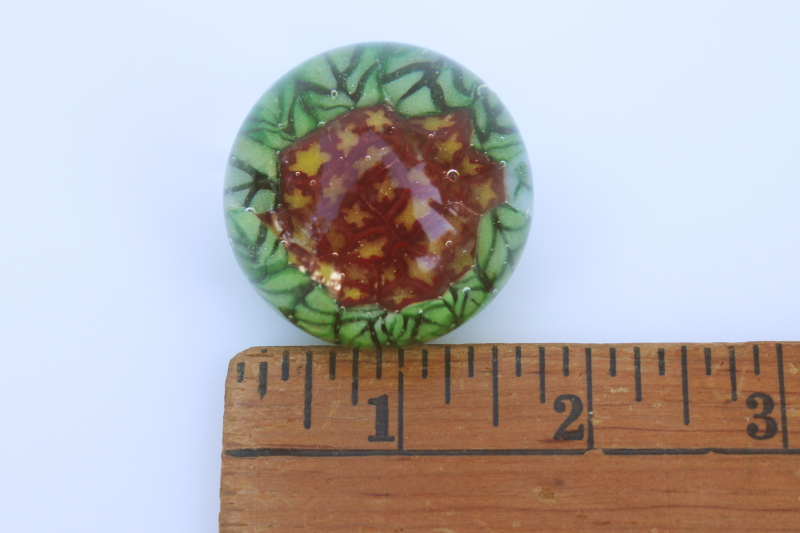 photo of tiny paperweight hand blown glass millefiori, bunch of flowers with green leaves  #1