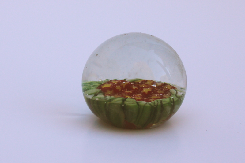 photo of tiny paperweight hand blown glass millefiori, bunch of flowers with green leaves  #2