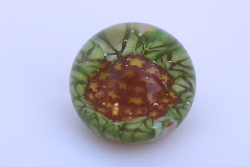 photo of tiny paperweight hand blown glass millefiori, bunch of flowers with green leaves  #3