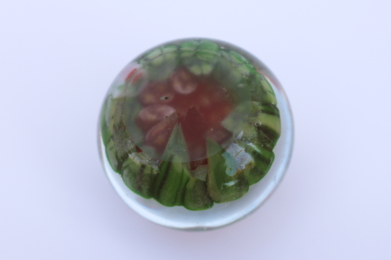 photo of tiny paperweight hand blown glass millefiori, bunch of flowers with green leaves  #4