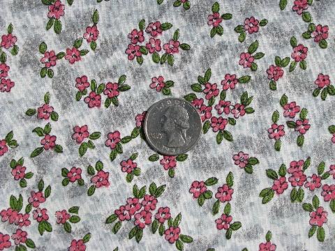 photo of tiny pink flowers on grey, 50s vintage cotton print fabric 36'' wide #1