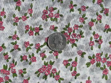 catalog photo of tiny pink flowers on grey, 50s vintage cotton print fabric 36'' wide