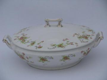 catalog photo of tiny pink roses vintage china covered bowl vegetable dish, Giralda